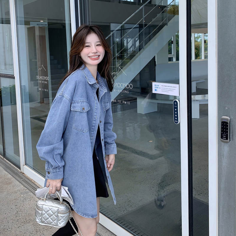 蓝色复古休闲牛仔衬衫外套女2025春季新款小个子宽松显瘦时尚上衣,女装短外套,浙宝179