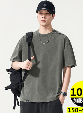 夏季新款纯棉T恤短袖男宽松潮胖复古胖子青年胖男孩时尚6Xl肥半袖