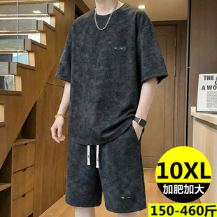 大码男士休闲套装夏短袖短裤加肥加大潮胖宽松5Xl300斤运动两件套