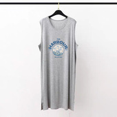 卡通棉质无袖 200斤一体式 睡袍男士 宽松大码 浴袍背心裙 中长款 夏季