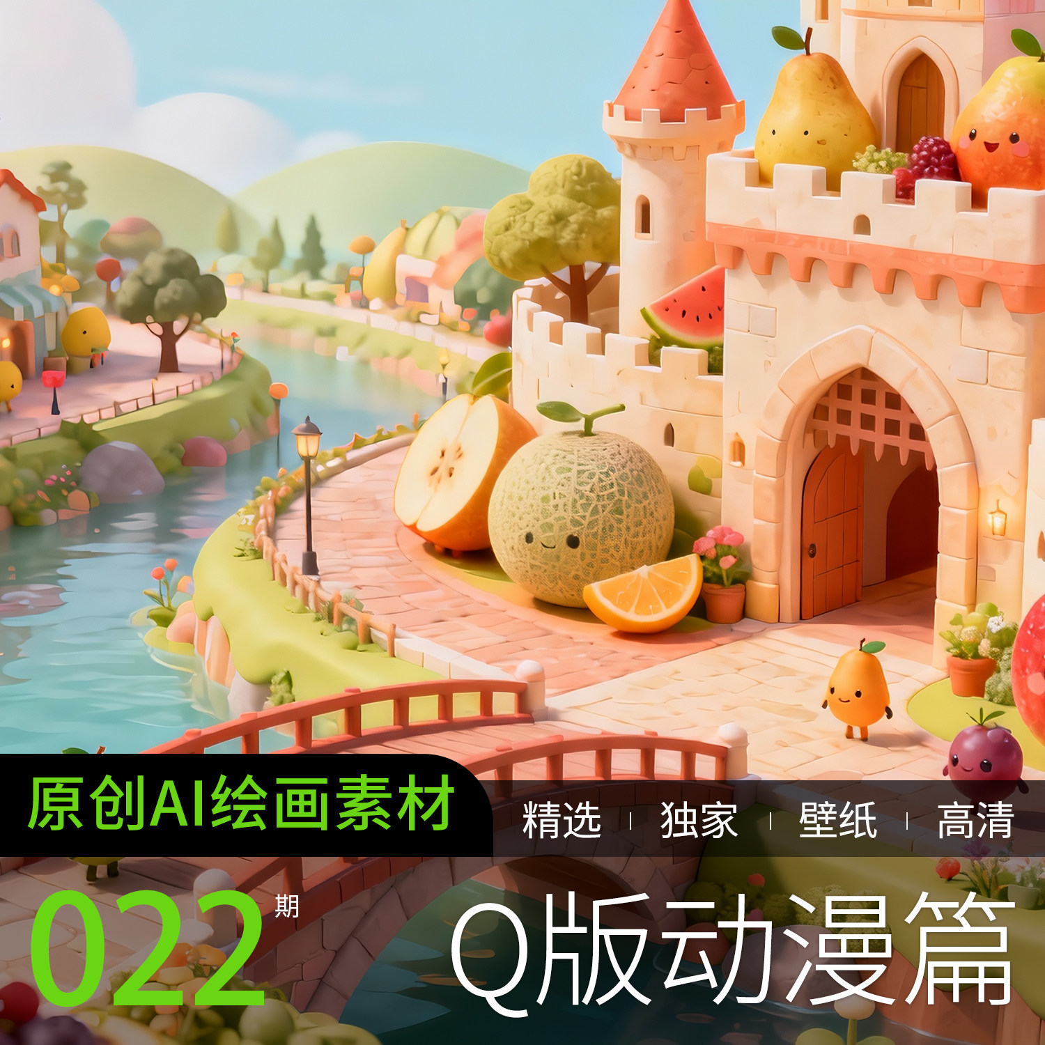 AI绘画手工水果玩具卡通动漫Q可爱头像素材背景图片手机电脑壁纸