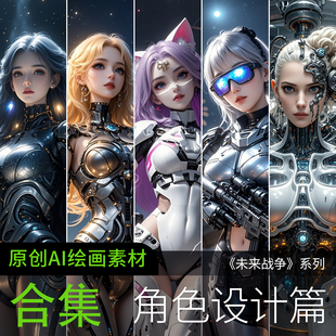 AI绘画参考高清美女动漫角色设计机甲太空素材图片手机电脑壁纸