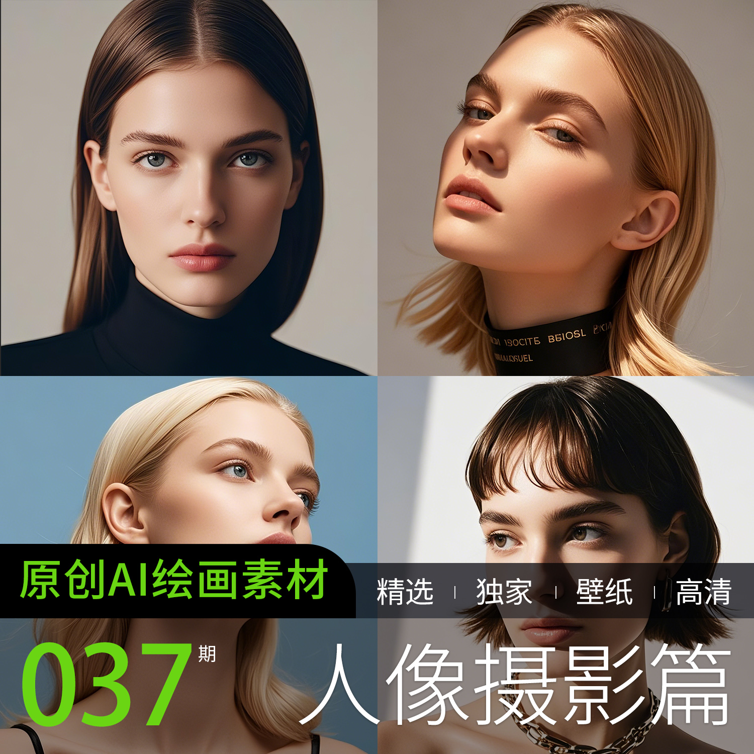 AI绘画精选写真人像高清肖像脸部女模特现代欧美纯底摄影素材图片