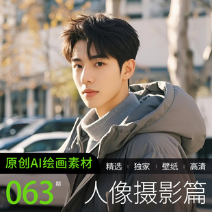AI绘画精选写真人高清男人帅哥户外年轻现代写实摄影素材图片手机