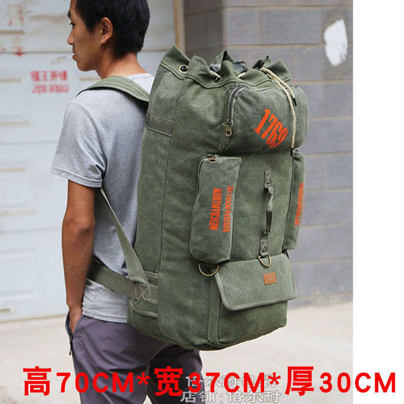 110 sheng chao Large Thick Canvas Backpack Men's Big Backpack Long Distance Travel Size Blanket Outdoor Mountaineering Bag