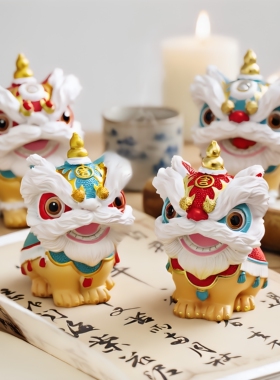 国潮佛山舞狮醒狮创意摆件高级感小众桌面茶桌装饰工艺品生日礼物