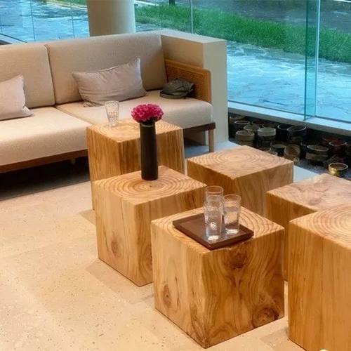 方形艺术木墩矮凳原木组合茶几实木墩子雕木头树桩凳个性边几清仓