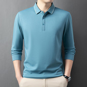 新款 潮流翻领透气休闲宽松 polo衫 桑蚕丝男士 棉长袖