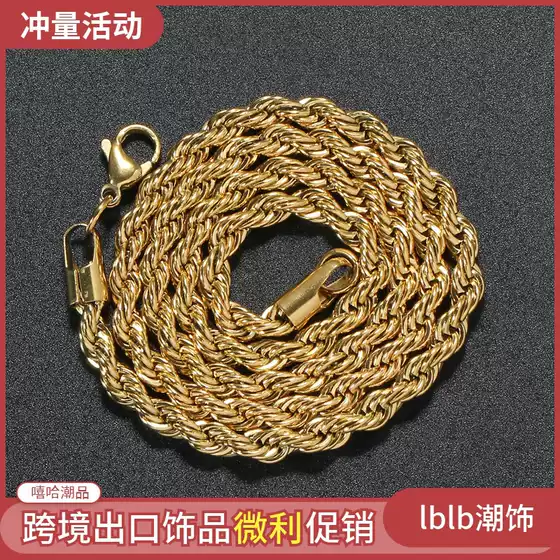 6mm HipHop Minimalist Stainless Steel Titanium Steel Twisted Rope Chain Necklace Bracelet for Men