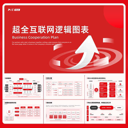 80页万能互联网商务逻辑图表红色架构流程产品功能矩阵层级PPT