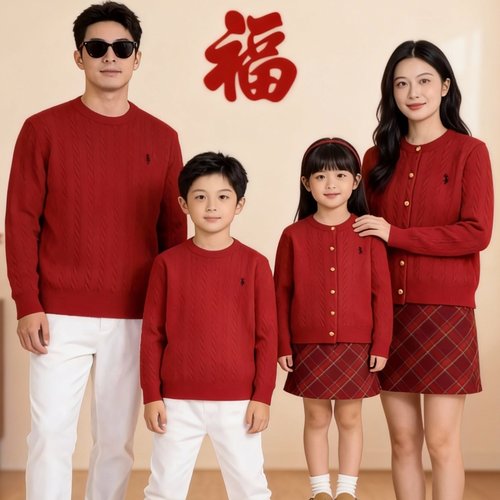 红色亲子装毛衣圣诞母女过拜年服