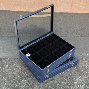 珠宝箱叠加组合大号蓝色Pu收纳盒分格36格戒指耳钉耳坠珍珠项链盒