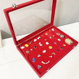 勋章展示道具纪念胸针复古收纳整理盒大红色绒布军功章收集收藏箱