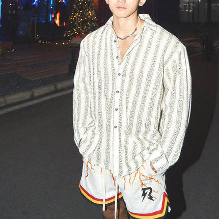 美式复古提花衬衫男民族风宽松长袖防晒开衫慵懒松弛感工装衬衣潮