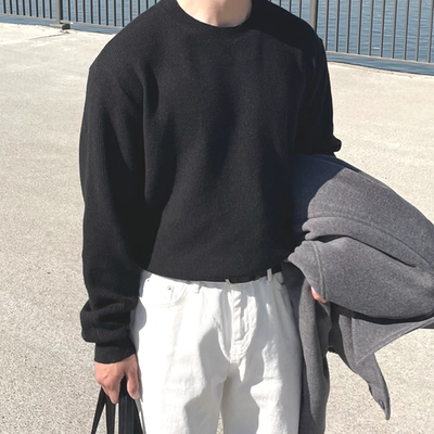 包芯纱针织衫小领口修身长袖卫衣