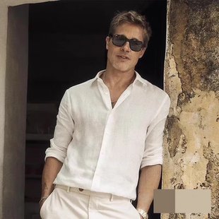 男薄款 松弛感亚麻休闲工装 透气修身 防晒开衫 衬衣 长袖 欧美棉麻衬衫