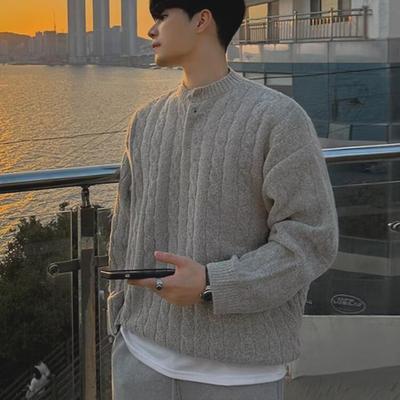 麻花扭绳针织衫男亨利领修身卫衣