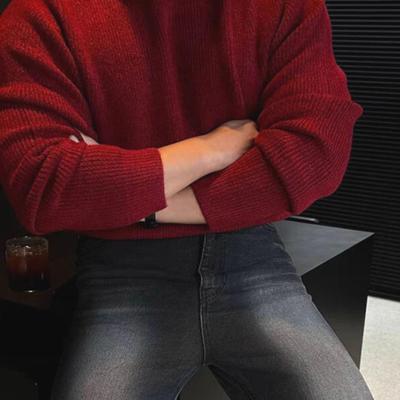 红色包芯纱针织衫硬汉氛围感修身