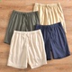 男系绳宽松直筒五分裤 亚麻透气工装 马裤 欧货苎麻棉短裤 外穿大裤 衩