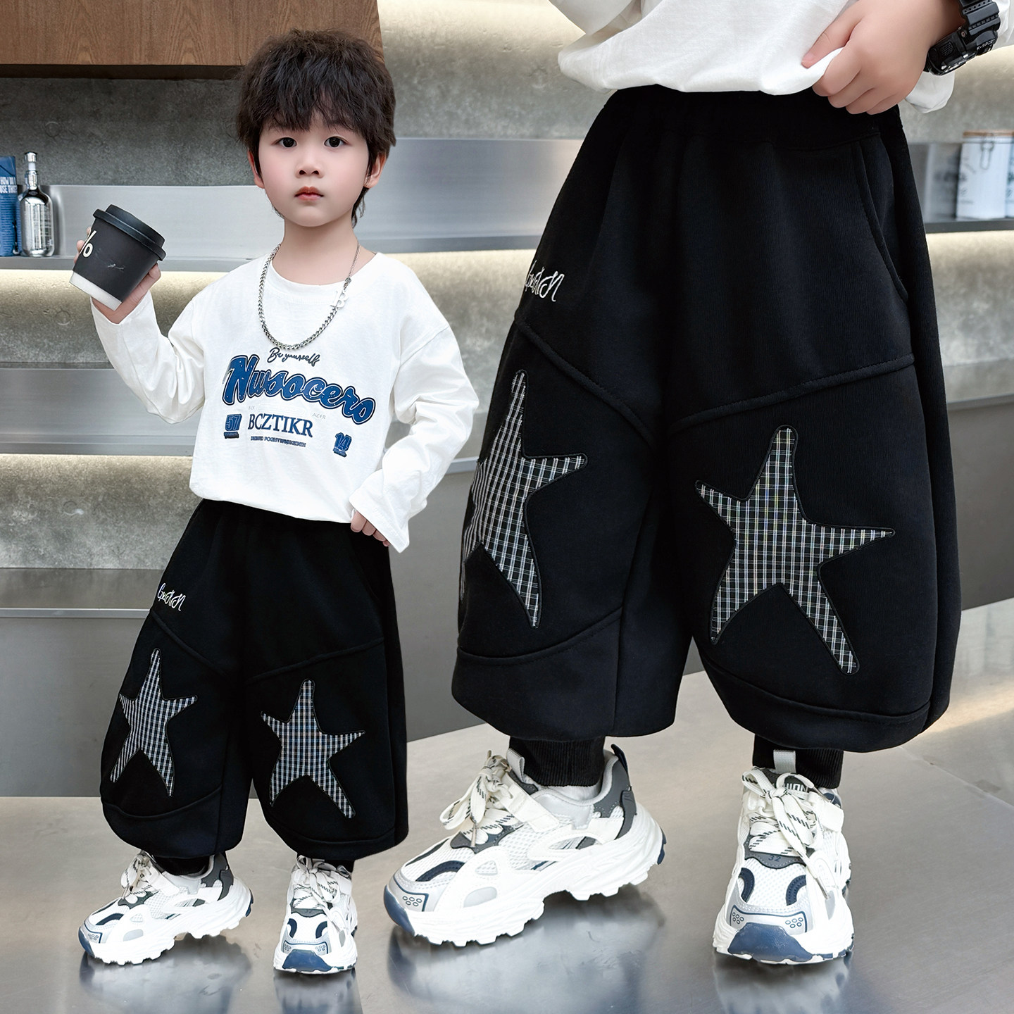 男童裤子春秋季2026新款五角星宝宝哈伦长裤束脚运动儿童休闲裤潮