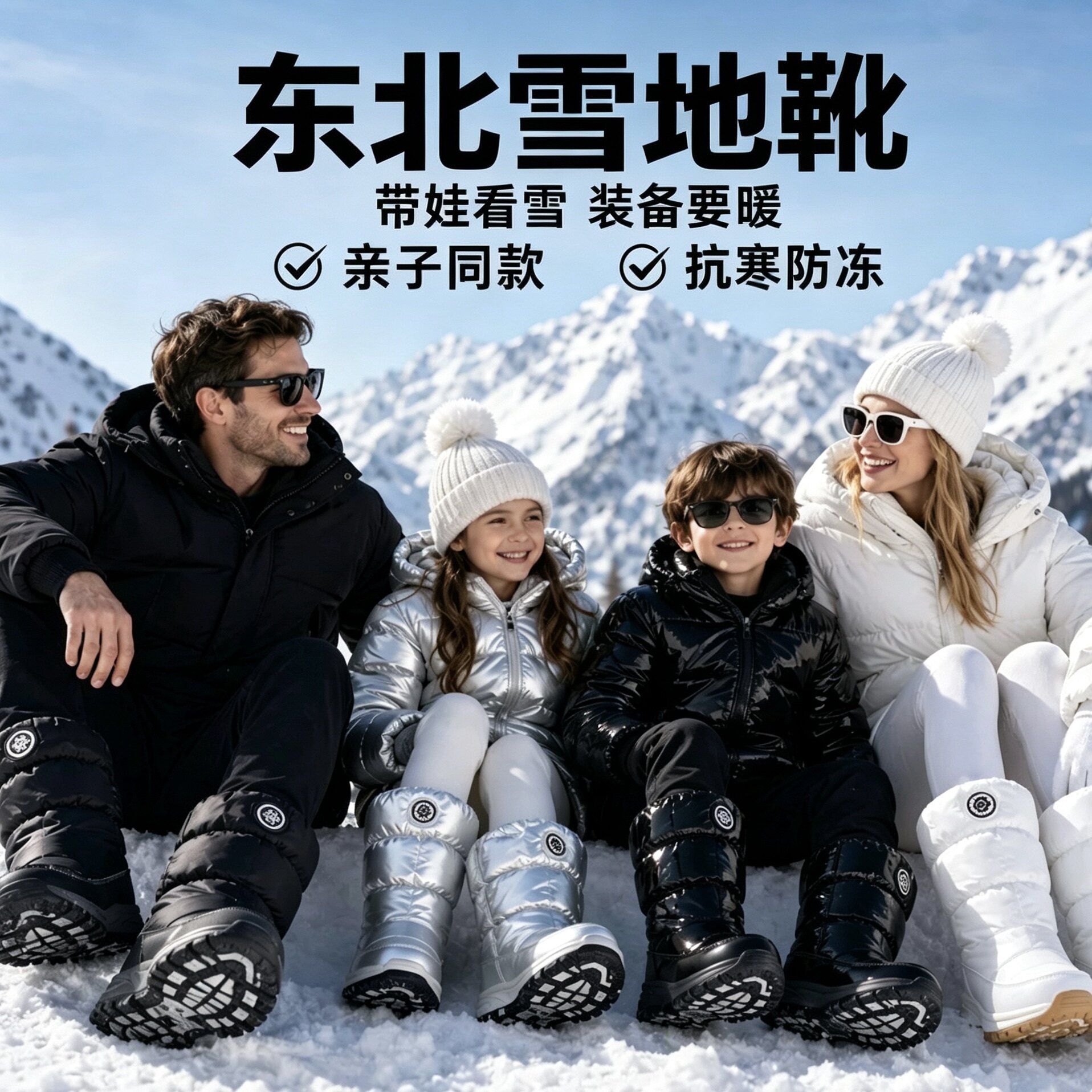 外贸冬季雪地靴户外加厚情侣亲子棉靴防滑防水保暖耐磨男女款棉鞋