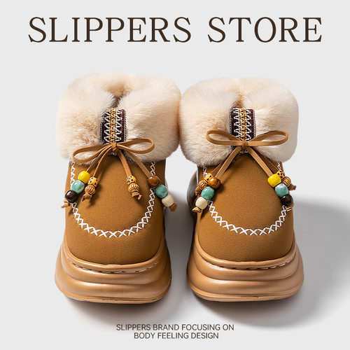 雪地鞋女秋冬季室内外穿时尚高帮潮款加厚底防滑保暖脚毛绒茸棉鞋