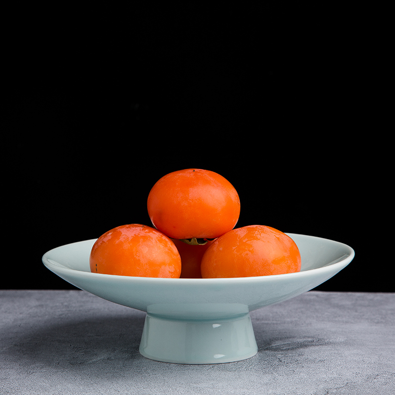 8英寸高脚供果盘影青釉陶瓷菜盘家用创意客厅点心干果水果盘