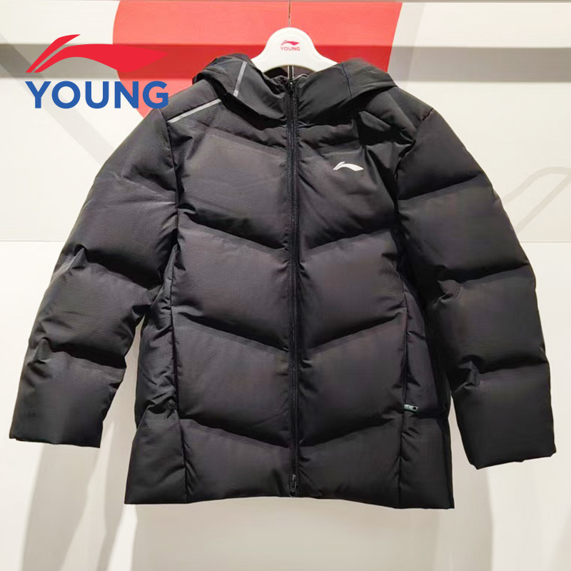 李宁童装2025冬季新款男大童中款羽绒服加厚连帽保暖宽松时尚外套