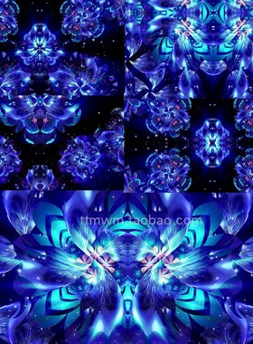5个蓝色夜光花朵图腾民族喜庆舞台背景大屏动画视频素材循环loops