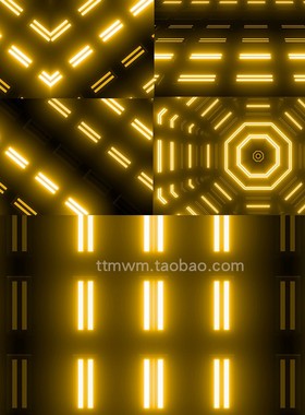 8个黄色复古灯条灯阵灯光循环动画视频素材VJloop舞台背景 Light