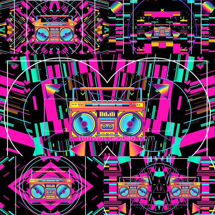 6个彩色复古录音机卡通无缝循环动画视频素材vjloop舞台背景大屏