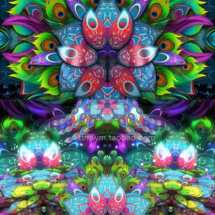 5个彩色孔雀开屏羽毛循环动画视频素材vjloop舞台背景大屏peacock