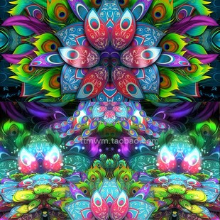 5个彩色孔雀开屏羽毛循环动画视频素材VJloop舞台背景大屏Peacock