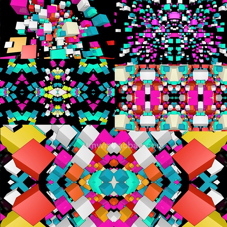 7个彩色立体几何方块阵列动感电子节奏循环动画视频素材 VJ loops