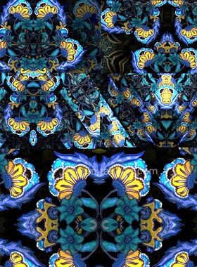 5个蓝色复古民族异域花卉花朵花纹舞台背景视频素材循环loop pack
