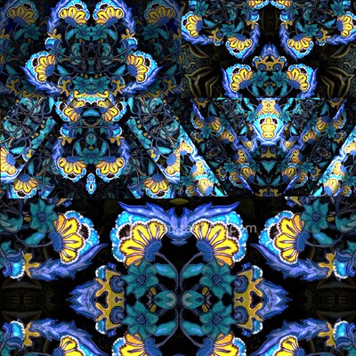 5个蓝色复古民族异域花卉花朵花纹舞台背景视频素材循环loop pack