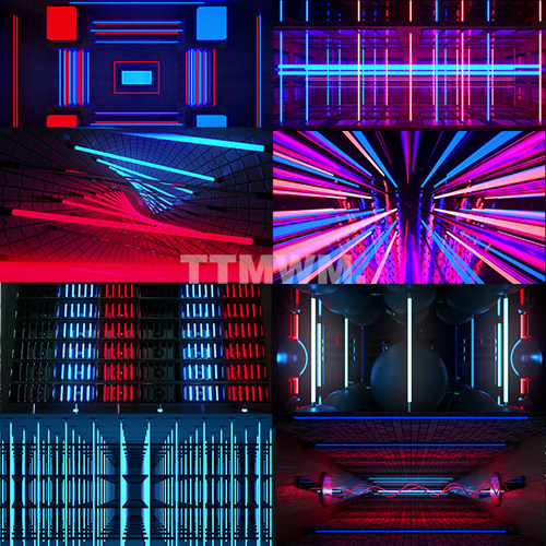 20个霓虹灯管空间动感电子节奏vjloops 动态视频素材Neon Rooms