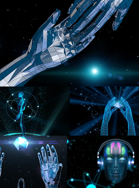 5个vjloop蓝色科技梦幻点线太空人动画视频素材舞台Space Human