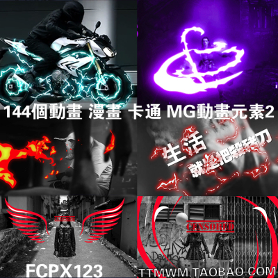 144个动画漫画卡通mg动画元素原创中文fcpx插件 final cut pro x