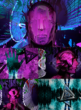 4个抽象人物手迷幻动感无限循环vjloop舞台视频素材Brainstorm