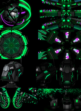 40Resolume官网VJLOOP绿色3d抽象科技机械动态视频素材UberWeapon