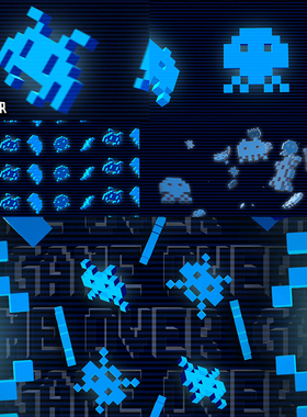 Retro Arcade Invaders4个复古街机卡通无缝循环视频素材vjloops