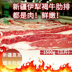 新疆伊犁褐牛新鲜牛肋排 带骨牛排块 牛排骨 牛排肉三斤 顺丰包邮