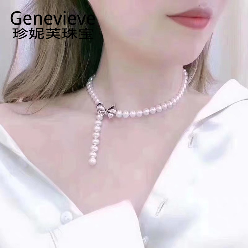 蝴蝶结多种戴法 一款多戴锁骨链手链几乎无瑕强光淡水珍珠项链女