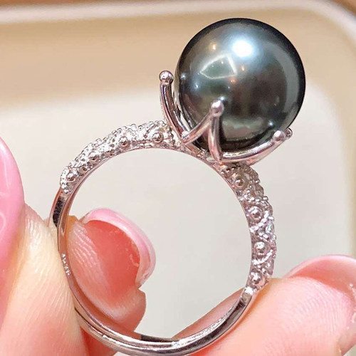 珠宝正圆强光大溪地海水珍珠戒指