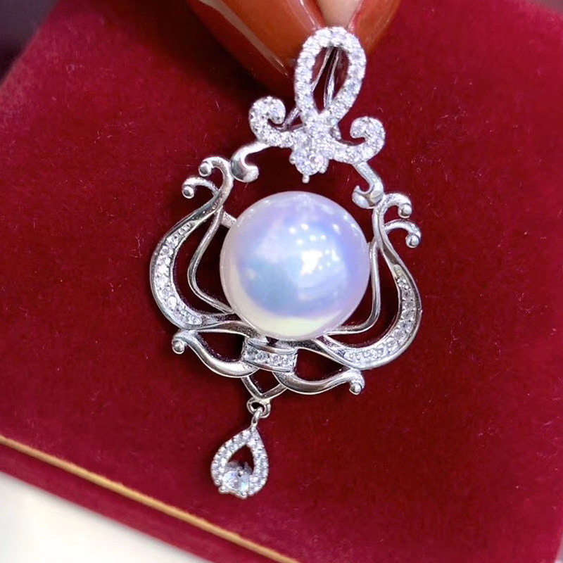 珍妮芙珠宝 10-11-12正圆淡水真珍珠吊坠 s925银复古欧式吊坠链女