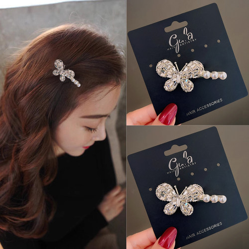 边夹女侧夹高级感刘海夹水钻蝴蝶