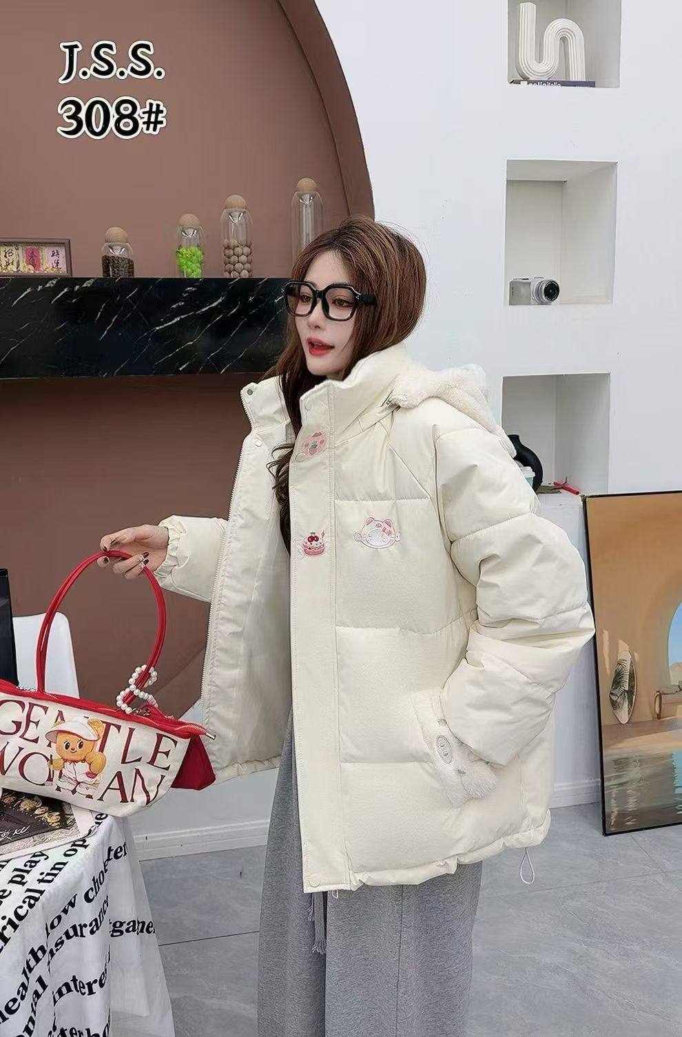 可爱卡通连帽棉服女2025冬季新款韩版休闲宽松加厚保暖百搭外套潮