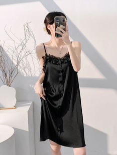 黑色吊带睡裙夏季女款2025气质纯色大码胖MM性感纯欲风中长款睡衣