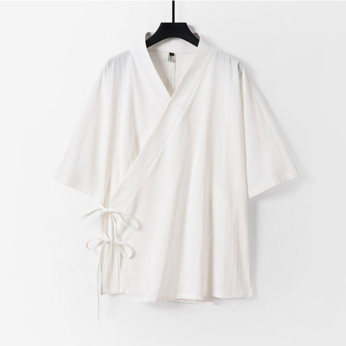 中国风绑带汉服男女士短袖交领茶服复古斜襟居士禅意服大码300斤